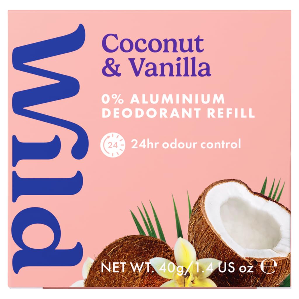 WILD Coconut & Vanilla Plastic FREE Natural 24 hour Deodorant Refill 40g-3  Pack