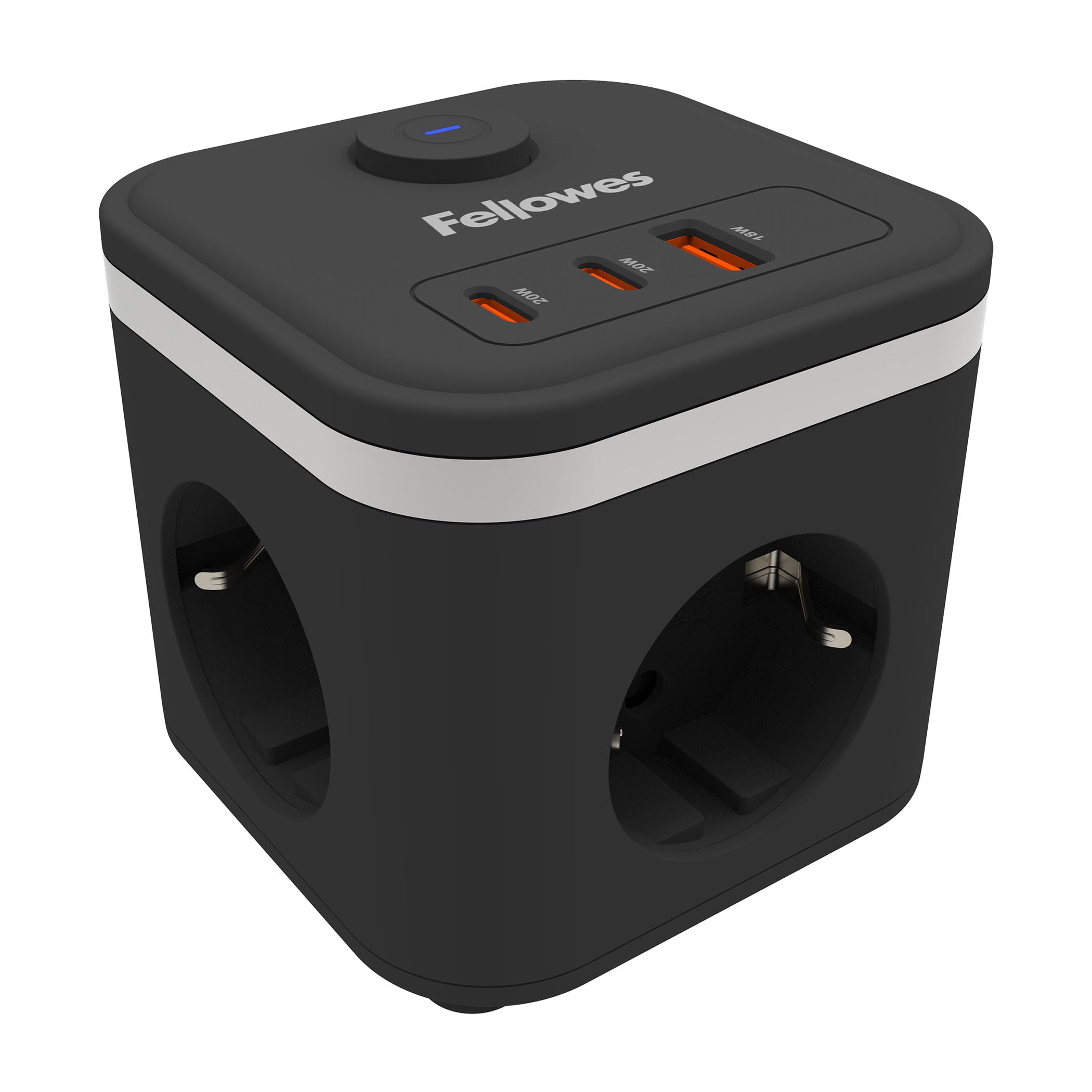 Cubo multienchufe Fellowes con 3 tomas y 3 USB para escritorio