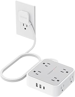 TESSAN 11-in-1 Surge Protector Power Strip: 8 Outlets + 3 USB (1 USB-C), 5ft Flat Plug, 900J Protection for Office, Dorm, Home