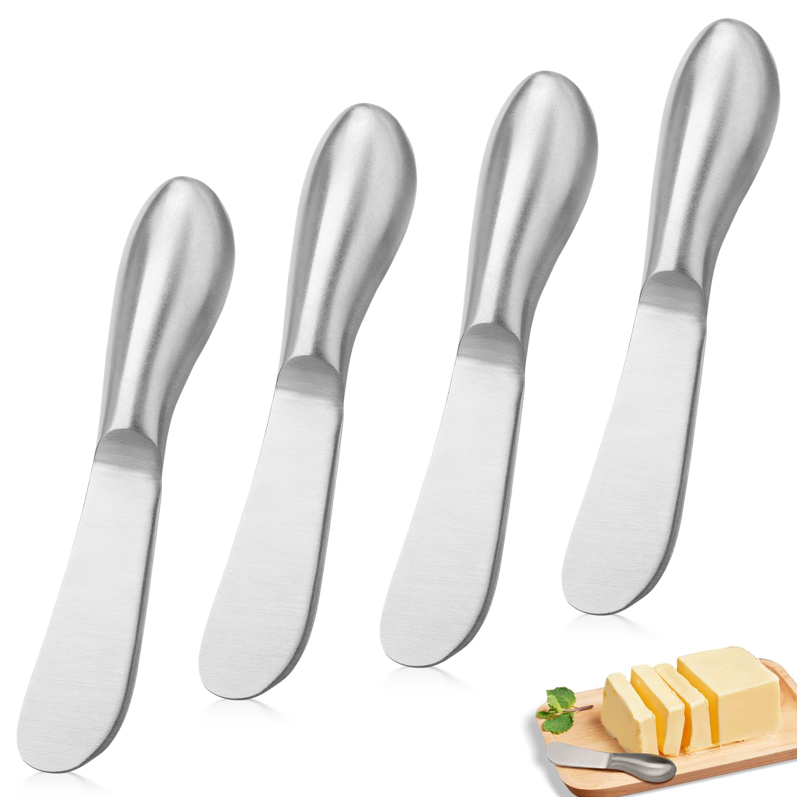 4 Piezas Cuchillos para Mantequilla, Cuchillos para Mantequilla de Acero Inoxidable, Cuchillos para Queso, Utensilios de Cocina, Cubiertos para Pastelería con Queso y Mantequilla