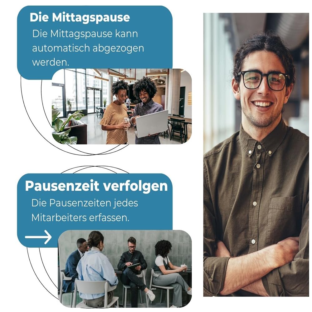 Zeiterfassungssystem, Deutsche Sprache, Keine Monatlichen Gebühren, Automatischer Pausenabzug, Überstundenberechnung, Fingerabdruck & RFID Leser, Stempeluhr, Arbeitszeiterfassung
