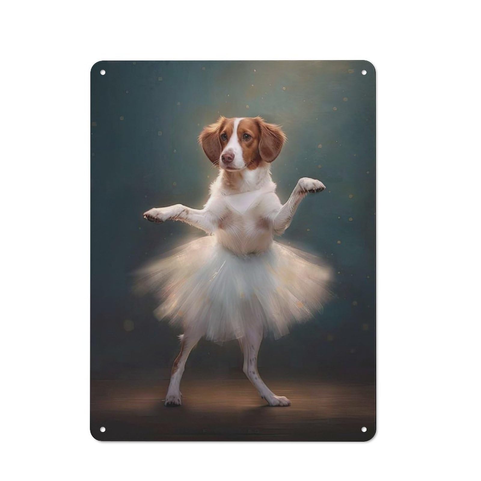 Junmoney Style-5 Understated Decorative Metal Sign 40X30cm Featuring Brittany Spaniel T Rex Dinosaur, Study Room Decor For Workspace, Cafe, Shop Or Desk Area
