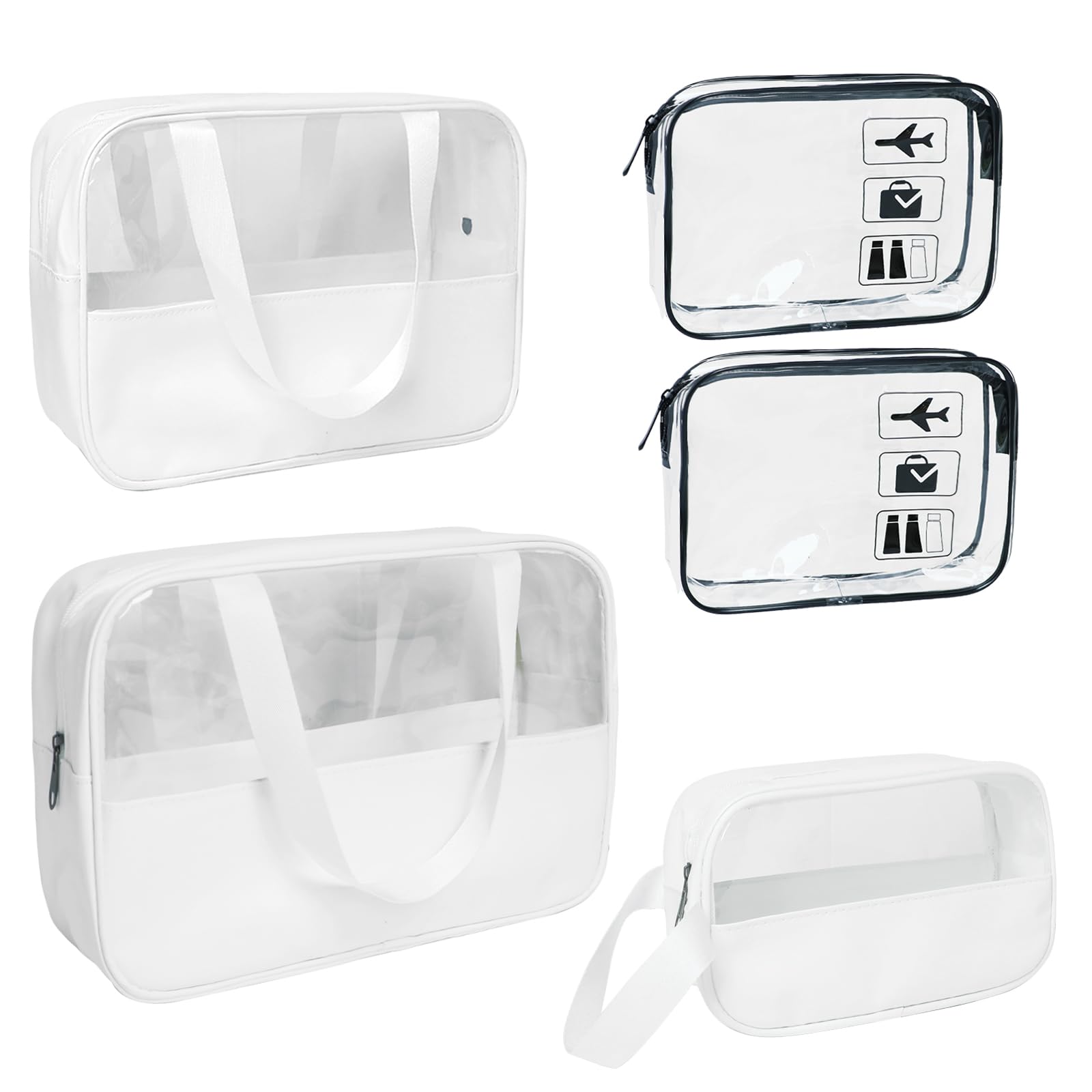 Travel Size Toiletry Bag Set 5-Pack - Clear Cosmetic Bags, PU Makeup Organizer for Skincare and Vacation