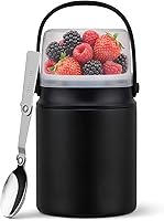 Vista 8 de Tarro de comida aislado 2 en 1 con un recipiente para aperitivos, termo de sopa para niños de 15 onzas para comida caliente con asa y cuchara