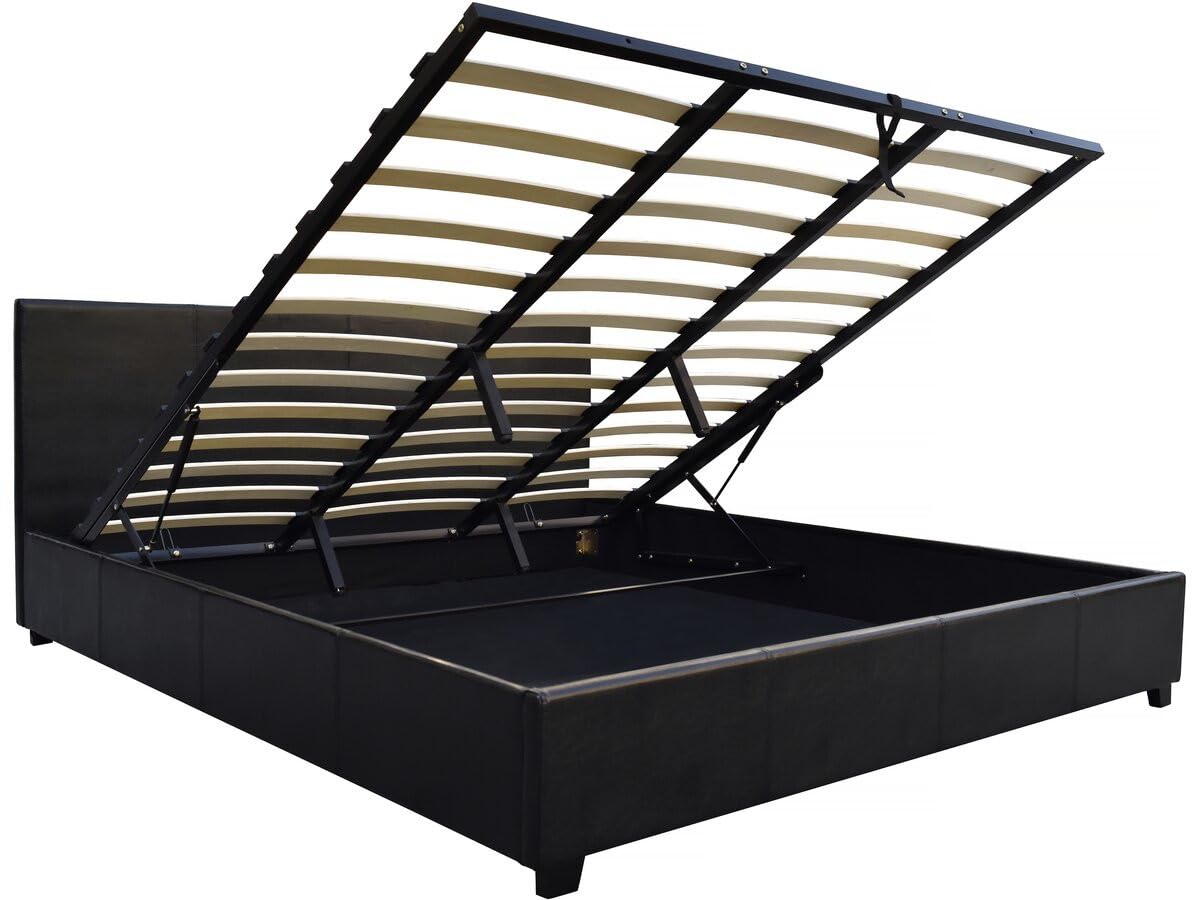 Habitat et Jardin - Lit Double Carla en Simili Noir avec Coffre Rangements 140 x 190 cm | Cadre de Lit 2 Places Design | Sommier à Lattes et Tête de Lit Inclus