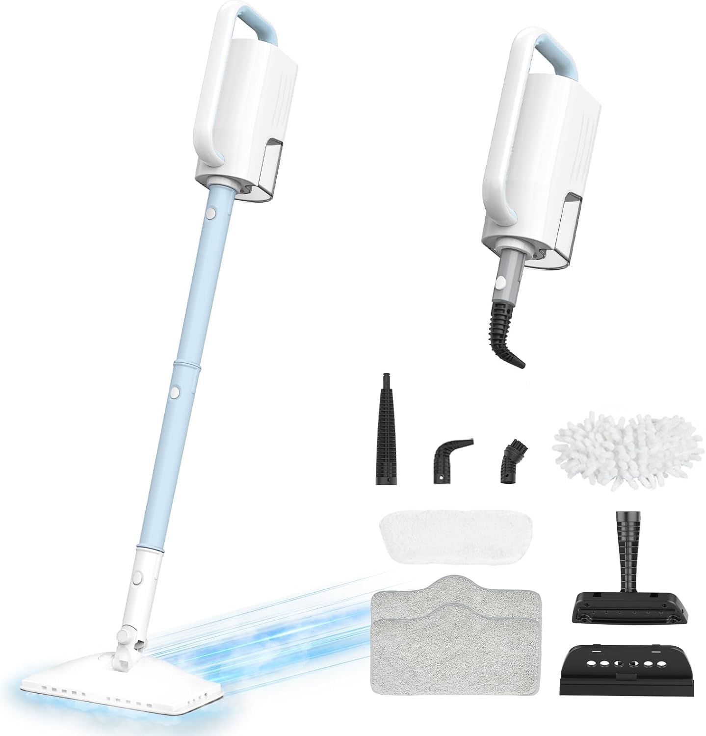 Steam Cleaner, 6 in1 Rotated Steam Mop Cleaner with 2 Modes, 2 Microfiber Pads, 400ML Removable Tank, 23FT Power Cable, Detachable Steam Mops for Floor, Laminate Floor, Tiles Cleaning (Azure)