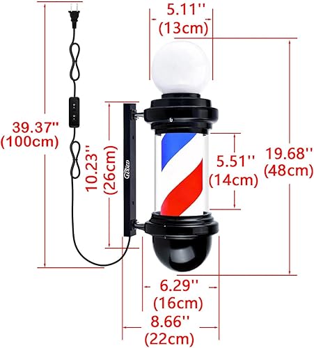 Miniatura 3 de Luz de poste de peluquería de 20 pulgadas, mini letrero abierto giratorio rojo, blanco y azul, montaje en pared, ahorra energía