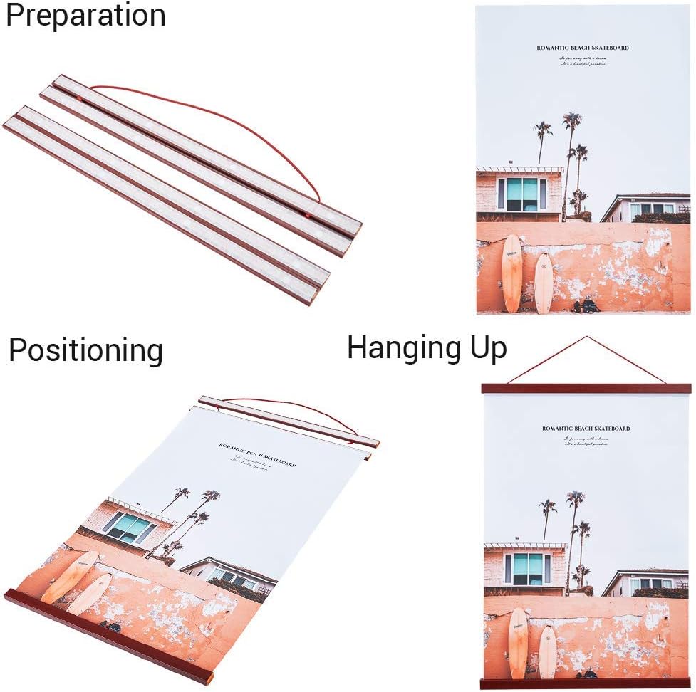 Artmag 2 Pack Magnetic Poster Hanger Frame, 9x24 9x12 9x11 Light Wood Wooden Magnet Canvas Artwork Print Dowel Poster Hangers Frames Hanging Kit (Mahogany, 9",2 Packs): Posters & Prints