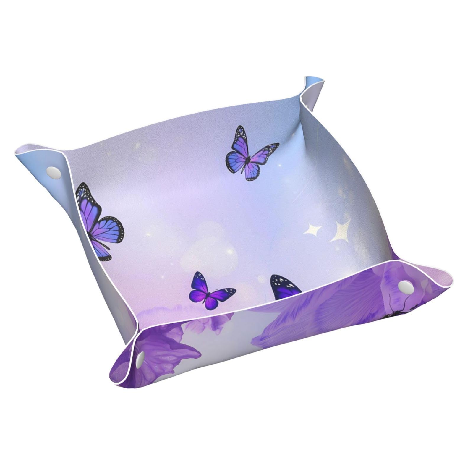 HLBSDM Purple Butterfly Tray Men's Leather Valet Parking Portable Entrance Trays Bedside Storage Box