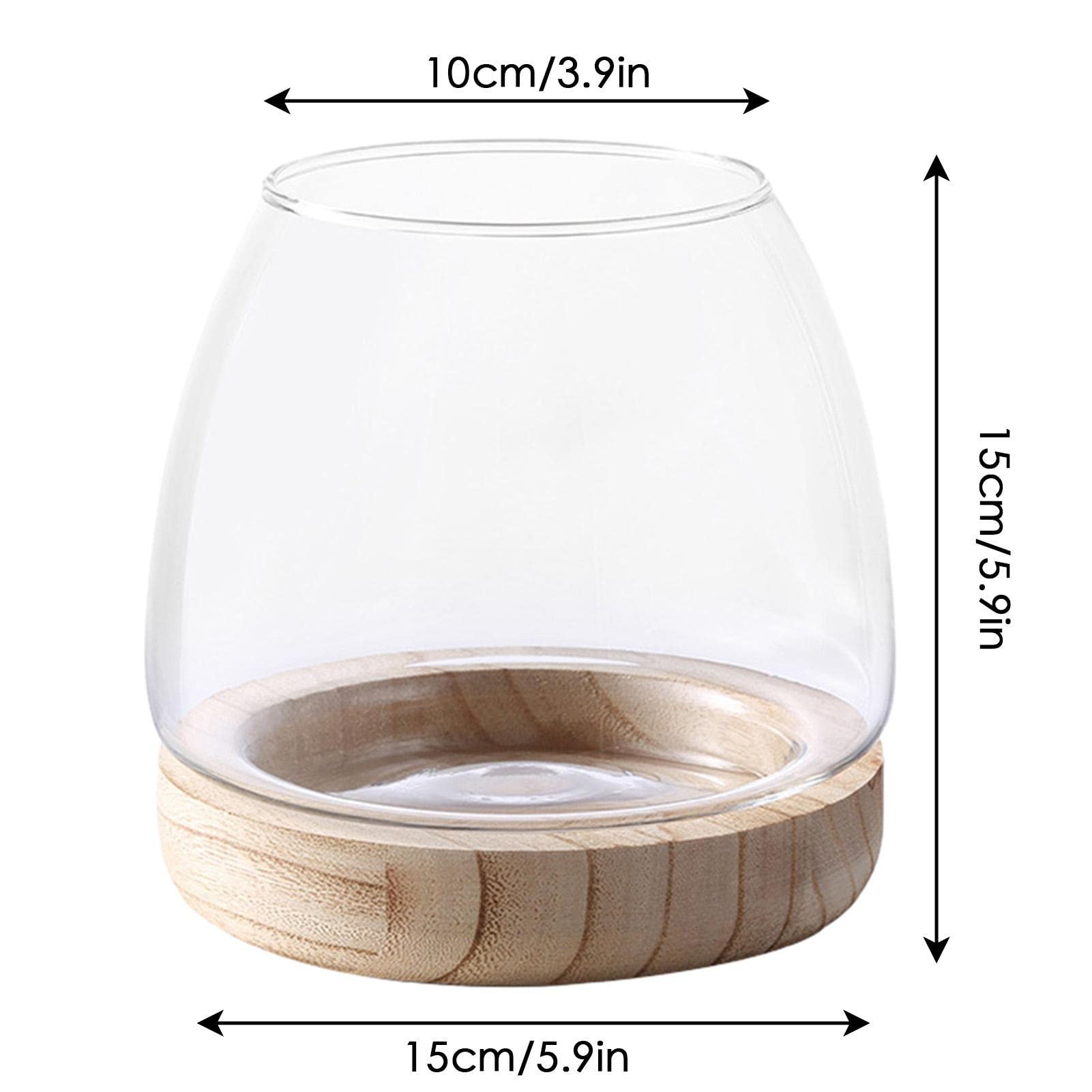 Bocal à Poissons en Verre avec Base en Bois, Petit Aquarium pour Poissons Betta Rouges, Vase en Verre pour Pla-nte Hydroponique, Vase à Fleurs pour Décoration de Bureau Maison