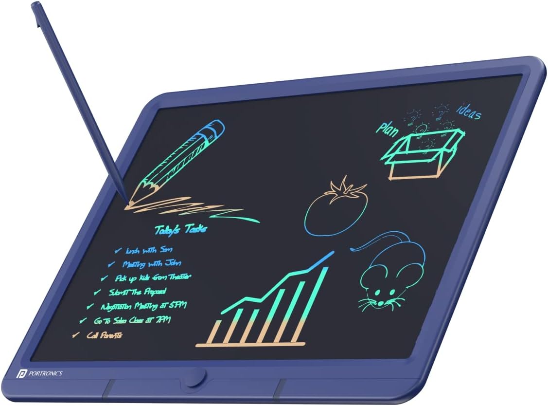 Portronics Ruffpad 15M 15Inch (38.1cm) Re-Writable Multicolor LCD Writing Pad with Smart Lock,India's first notepad to save and share your child's first creatives via Ruffpad app on your Smartphone(Blue)