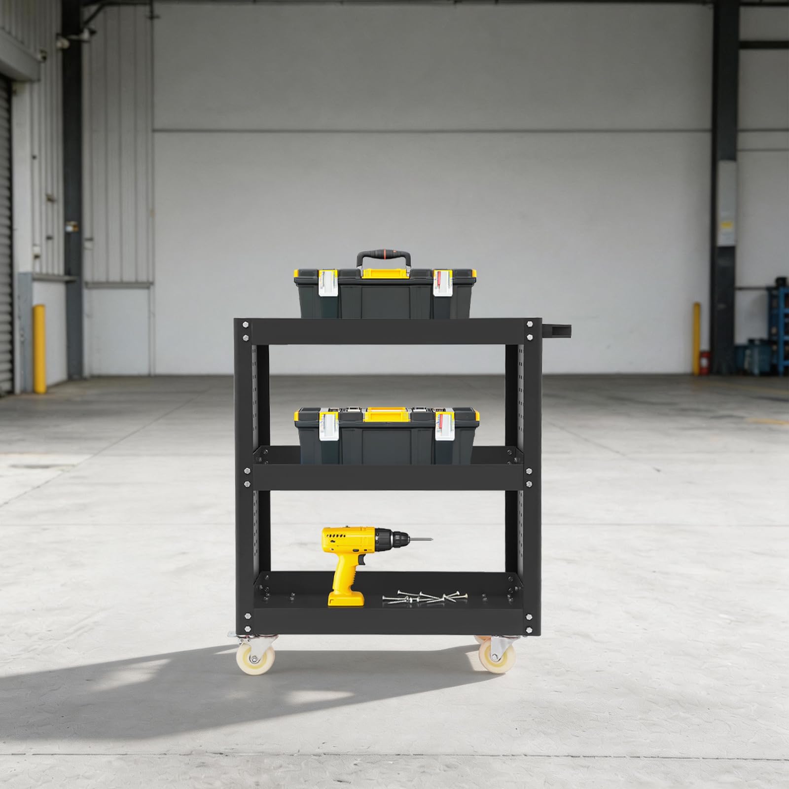 Carro de taller de 3 pisos, 120 kg, color negro