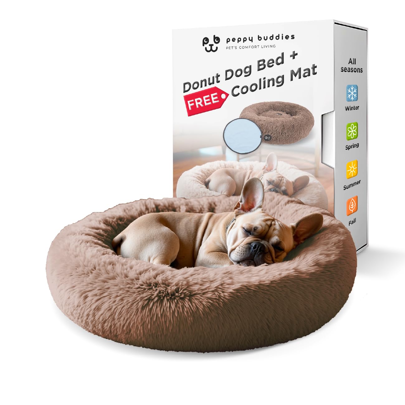 PEPPY BUDDIESPremium Calming Dog Bed + Removable Cooling mat, Donut Dog Bed Washable Ideal for Small and Large Dogs and Cats & Round Dog Bed, Multiple Sizes & Easy to Clean and Maintain