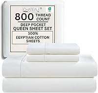 100% Egyptian Cotton Queen Sheet Set - 15" Deep Pocket Sateen Weave, Breathable Soft Luxury White Bedding by CHATEAU HOME COLLECTION