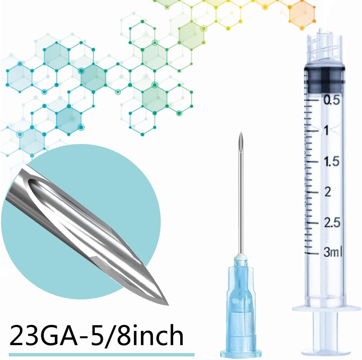 100 Pack 3ml Syringes with Needle - 23 Gauge, 5/8 inch Needle Luer Lock Syringe Individually Sealed Packaged