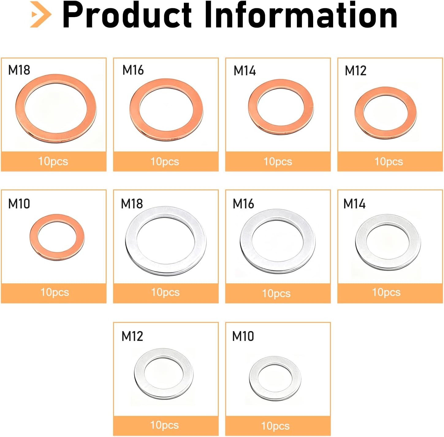 100 PCS Car Oil Drain Plug Gasket, Anti-leak Heat Resistant Washer Kit, 5 Size Flat Ring Oil Pan Crush Washer Assortment Set, Universal for Most Cars Motorcycles (Silver & Gold)