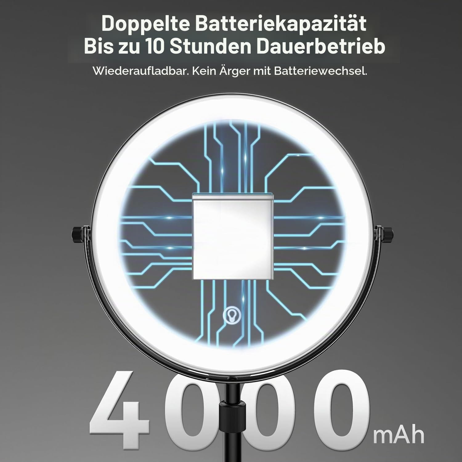 Nicesail Tischspiegel Höhenverstellbar Schwarz Schminkspiegel mit Beleuchtung Wiederaufladbar Kosmetikspiegel mit Vergrößerung 5X,Durchmesser 20cm