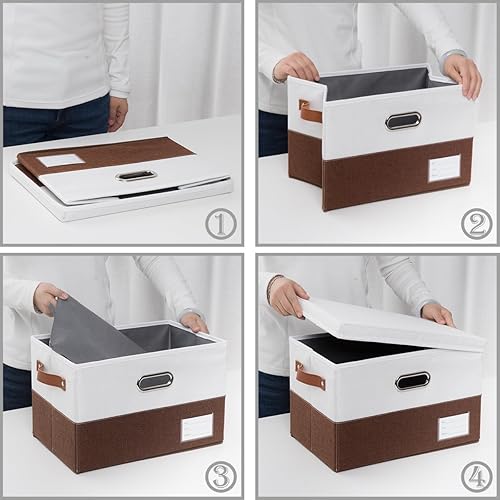 Miniatura 116 de PRANDOM Contenedor de almacenamiento plegable con tapa, caja de almacenamiento plegable de tela, cesta organizadora con tapa, para el hogar, Beige