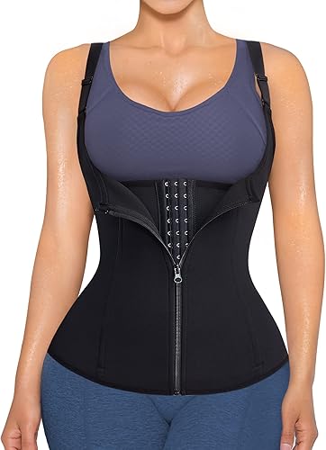 ZOPEUSI Entrenador de cintura para mujer corsé con cremallera chaleco para el sudor chaleco de cintura con correas