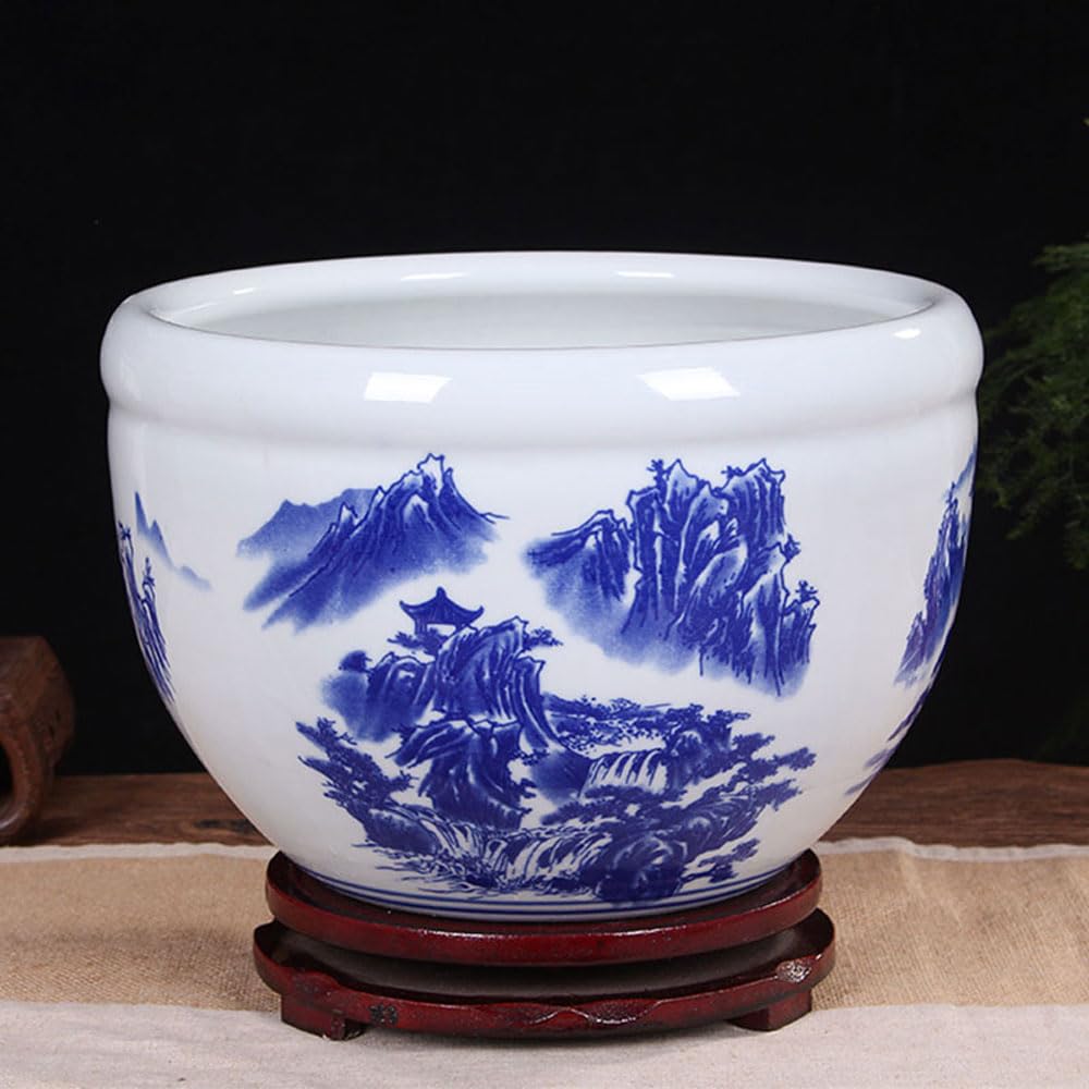 Ceramiczne doniczki, niebiesko-biała porcelanowa misa z lilią wodną, hydroponiczna na ryby, doniczka żonkila, chiński pojemnik rośliny(C,37 * 26cm)