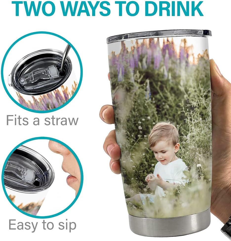 Personalized Photo Tumbler With Lid Custom Photo 20oz 30oz Tumblers with Lid Gift for Family Mom Dad Couple Best Friends Christmas Birthday Anniversary - Image 5