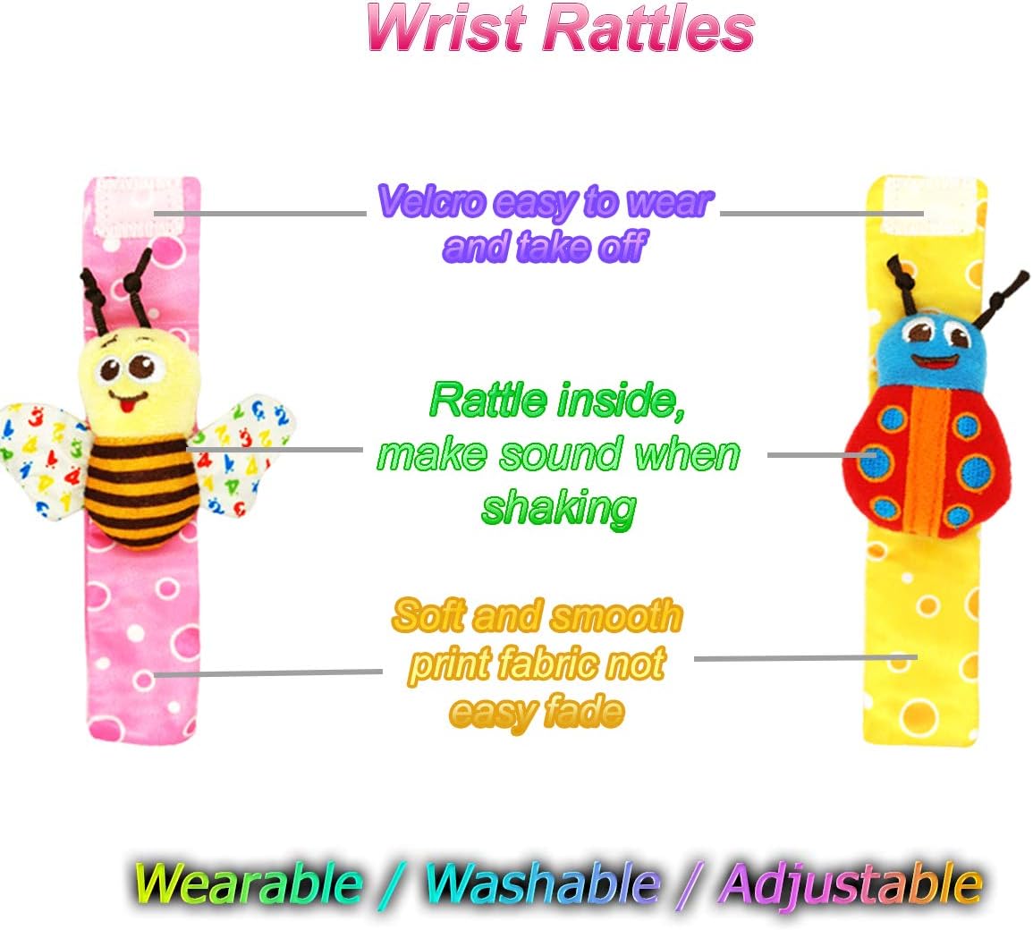 Baby Soft Rattle, Hand Rattle and Socks Toys, Wrist Rattle and Foot Finder, Arm Ring Leg Bell Wear Toy, Infant Plush Toys, Wrist Chew toy, Early Educational Toys Set Gift for Newborn Boy & Girl (B) : Toys & Games