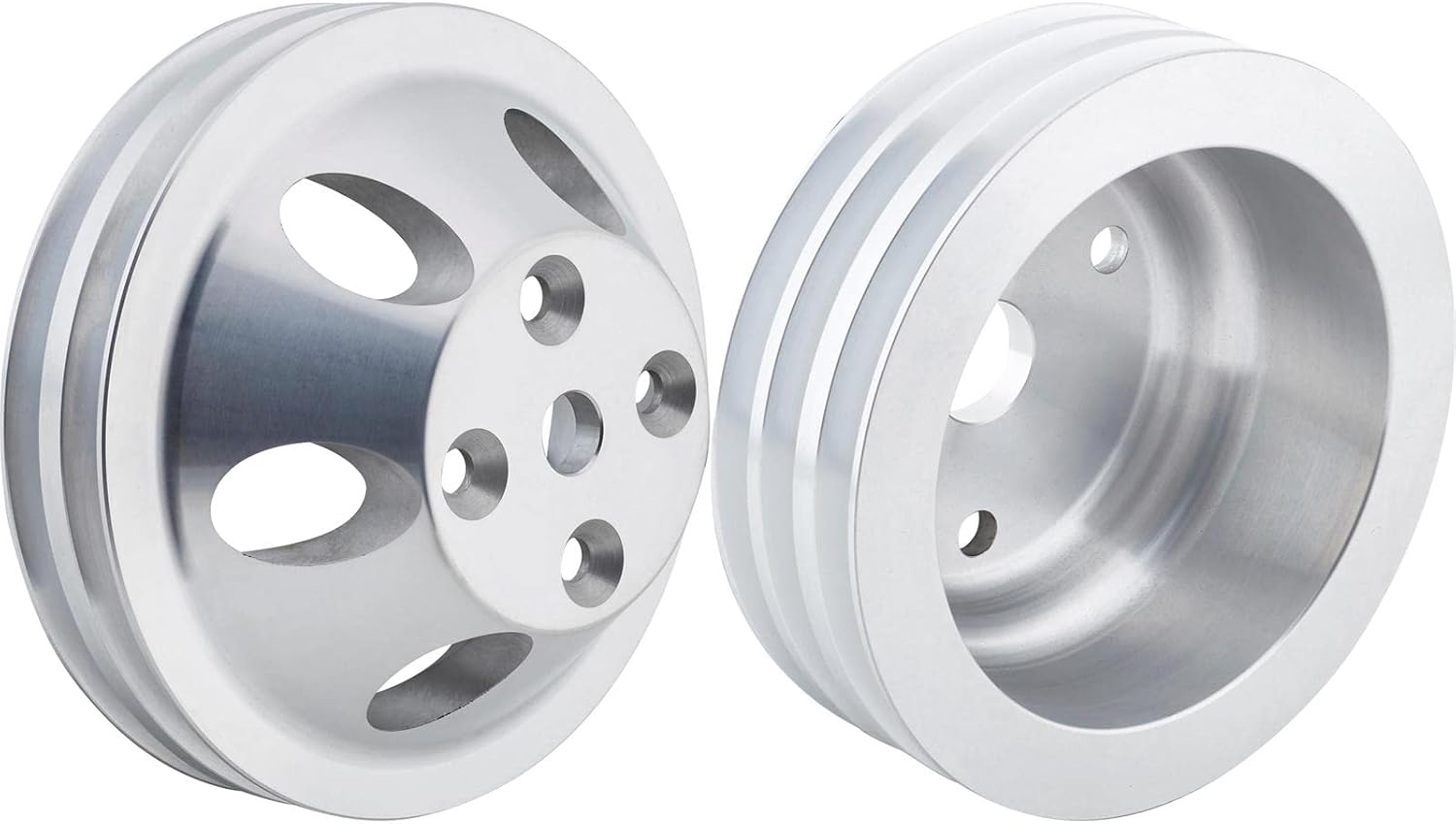 SBC Cast Aluminum Pulley Set for '69-'85 Small Block Chevy - 2-Groove Water Pump & 3-Groove Crankshaft, Long Pump Style, Precision Machined, Lightweight, For Long-Style Water Pumps