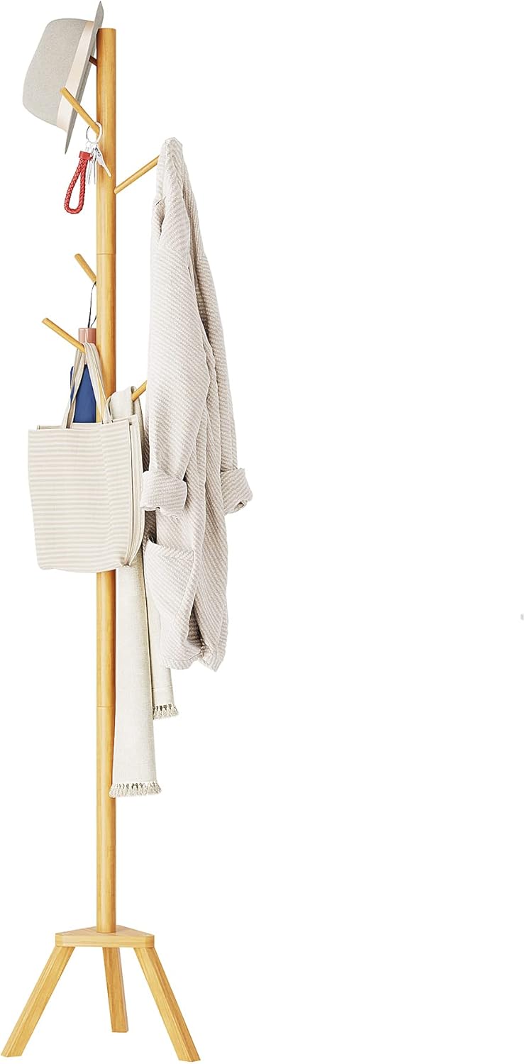 Sywhitta Coat Rack Stand, Premium Bamboo Free Standing Coat