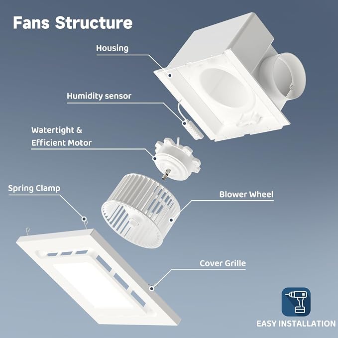 Extractor de baño con luz 6000K y sensor humedad miniatura 4