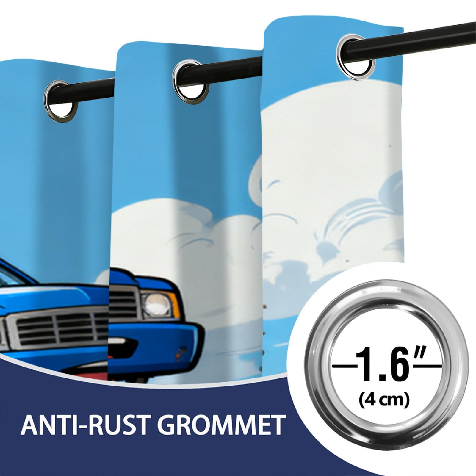 Monster Truck Chambre Rideau Occultant,Camion de Dessin animé Rideaux Oeillets,Bandes dessinées américaines Salon Draperies,d'illustration Panneaux de Rideaux intérieurs L132 x H214cm 2 Panneaux