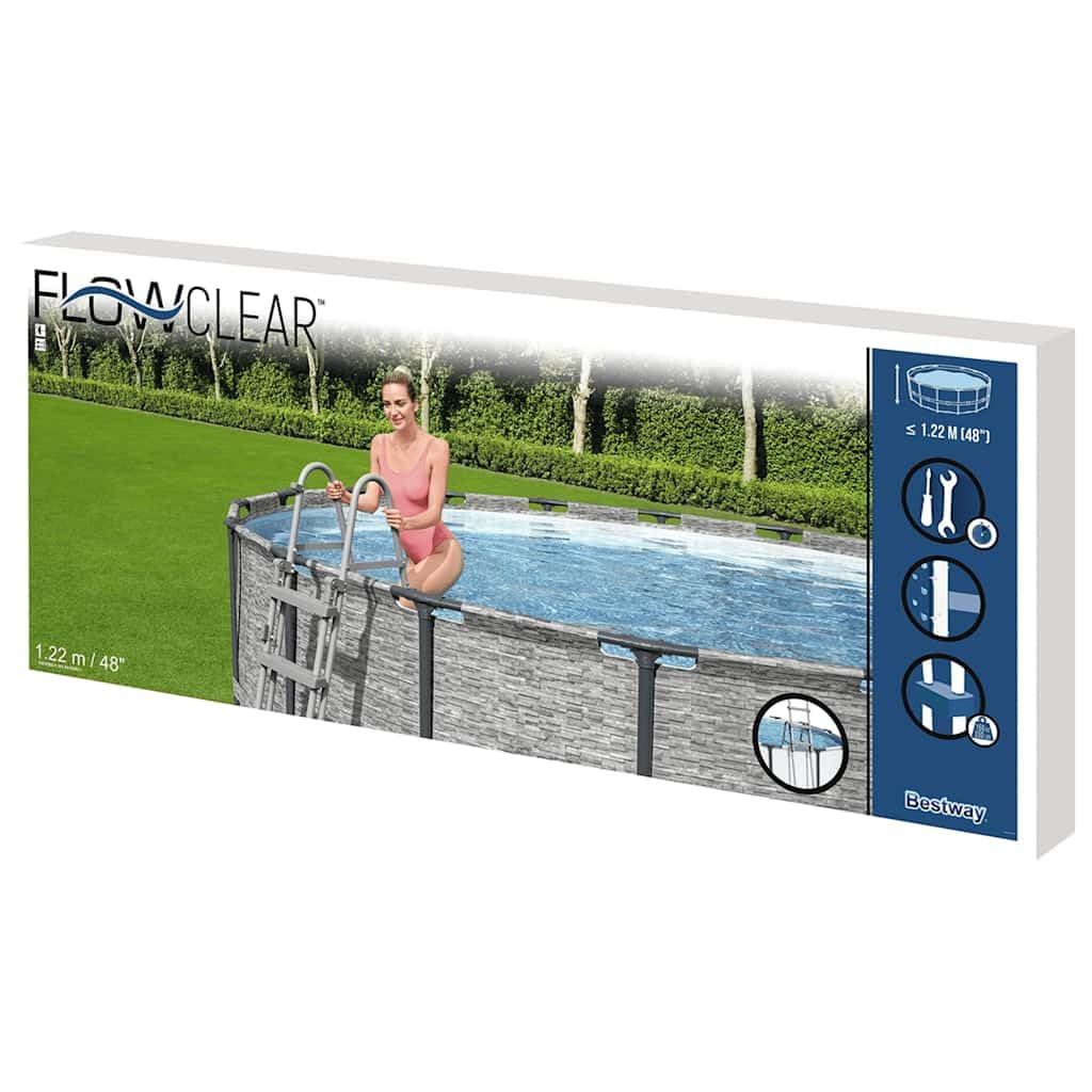 Échelle de Piscine Hors Sol Flowclear Bestway 4 marches, Structure Tubulaire en métal Inoxydable, marches antidérapantes, poignée Ferme, accès sécurisé pour Bassin et Spa jusqu'à 122 cm