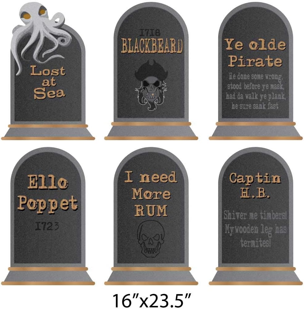 VictoryStore Pirate Tombstones Halloween Yard Sign Decoration Set of 11, 16 Inches By 23.5 Inches