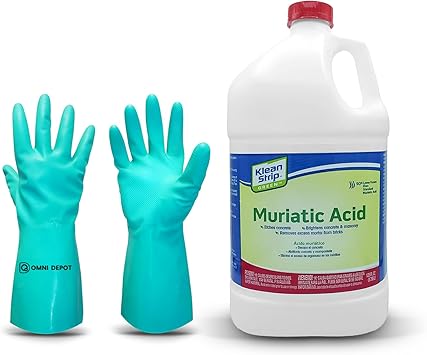 Low Fume Concrete Etcher Klean Strip Green Muriatic Acid Heavy Duty Concrete, Brick & Masonry Cleaner for Stains, Rust & Etching, Protective Gloves, 1 Gallon