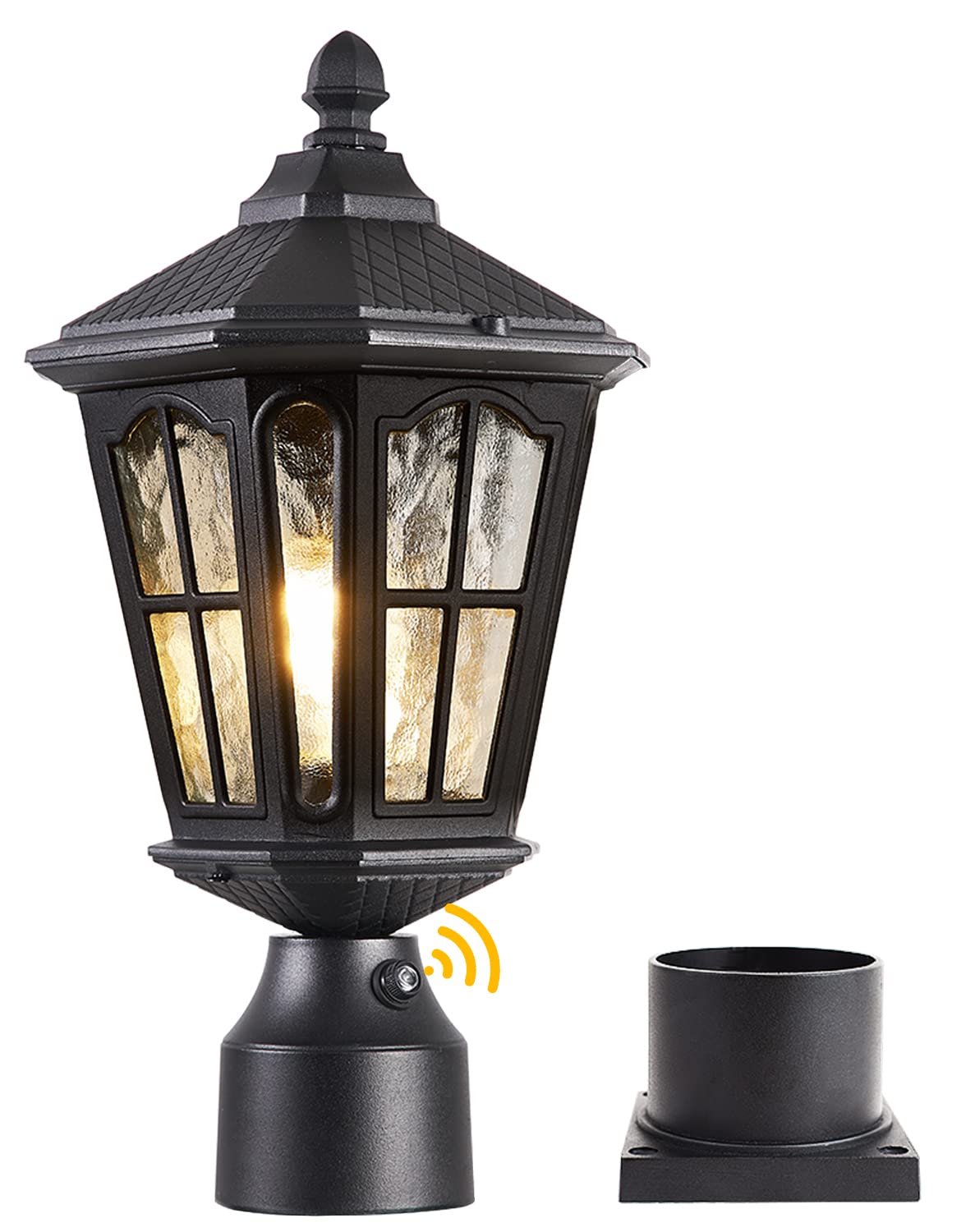 ELIPHIL Dusk to Dawn Outdoor Post Light, Pole Lantern Lighting with Pier Mount Base,Lamp Post Light Fixture ,Waterproof，Matte Black