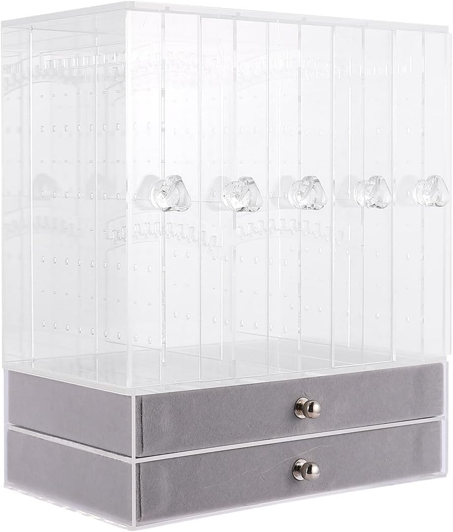 BESPORTBLE Acrylic Jewelry Display Stand with Doors and Transparent Jewelry Storage Holder for Rings and Necklaces Desktop Organizer Box for Home Shop and Makeup Storage