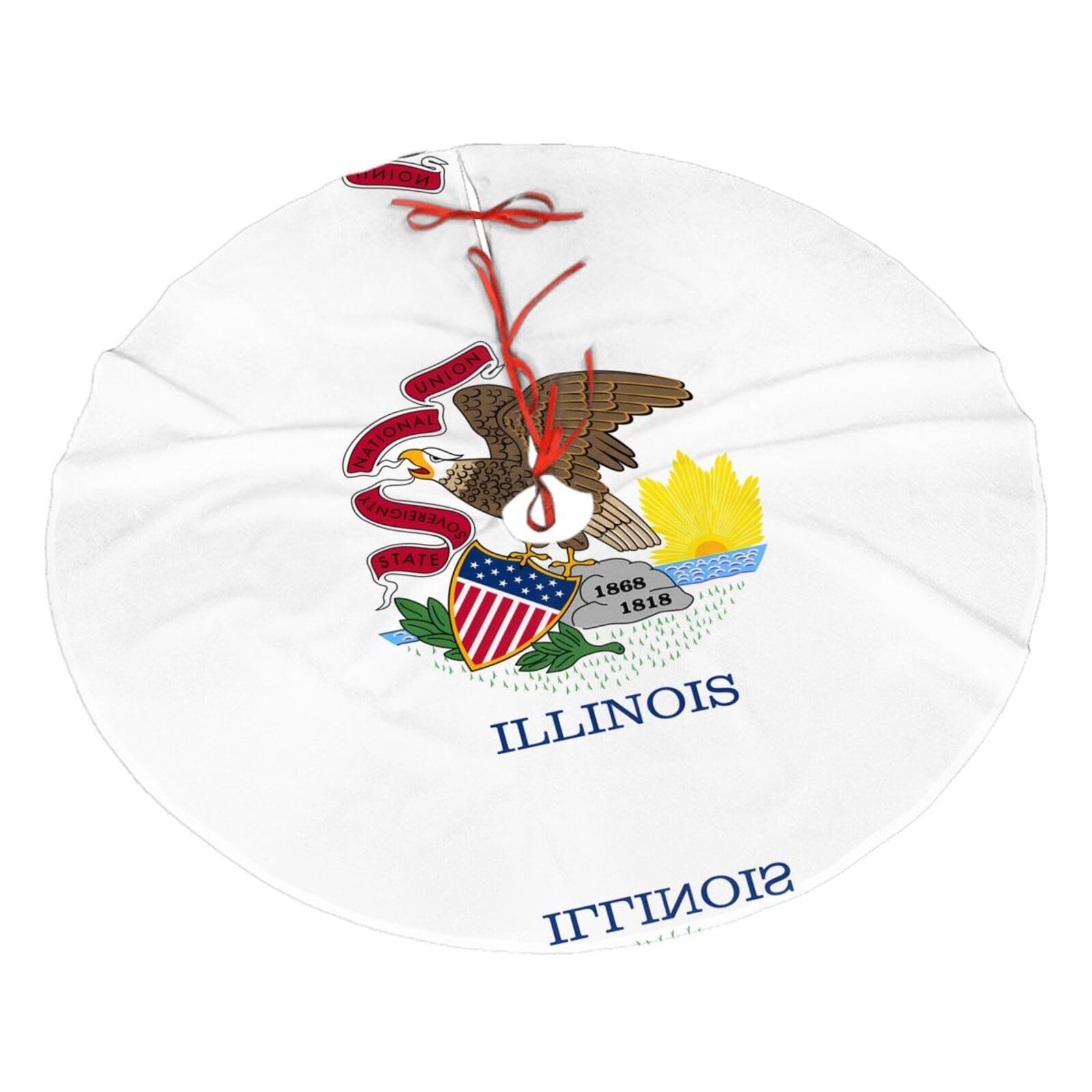 Illinois State Flag Printed Christmas Tree Skirt Christmas Plush Tree Skirt 48 inches (About 112.2 cm) Christmas