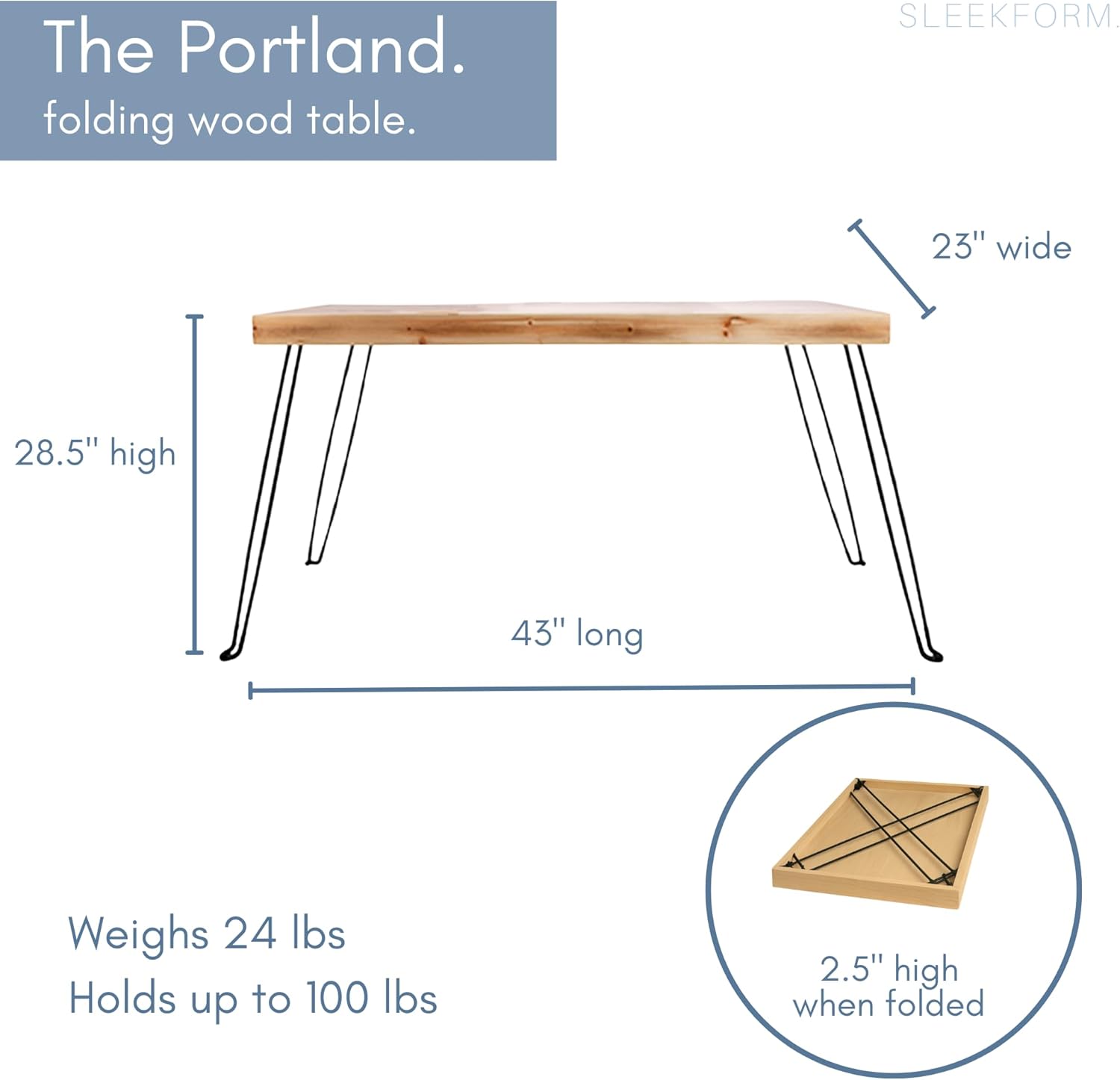 Sleekform Wood Folding Table - Portable Folding Desk - No Assembly Easy Fold Desks for Small Spaces - Space Saving Collapsible Computer Tables for Work, Writing, Crafts