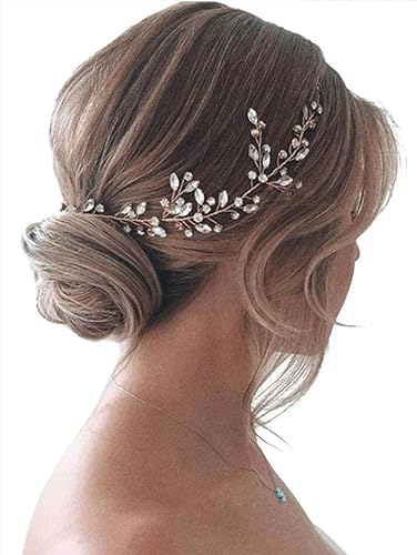 JAKAWIN Bride Crystal Wedding Hair Vine Gold Bridal Hair Piece Rhinestone Accesorios para el cabello para mujeres y niñas HV113 (dorado)
