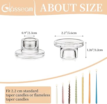 Glasseam Small Candlestick Holder: 4 Pcs Clear Glass Candle Sticks Holder