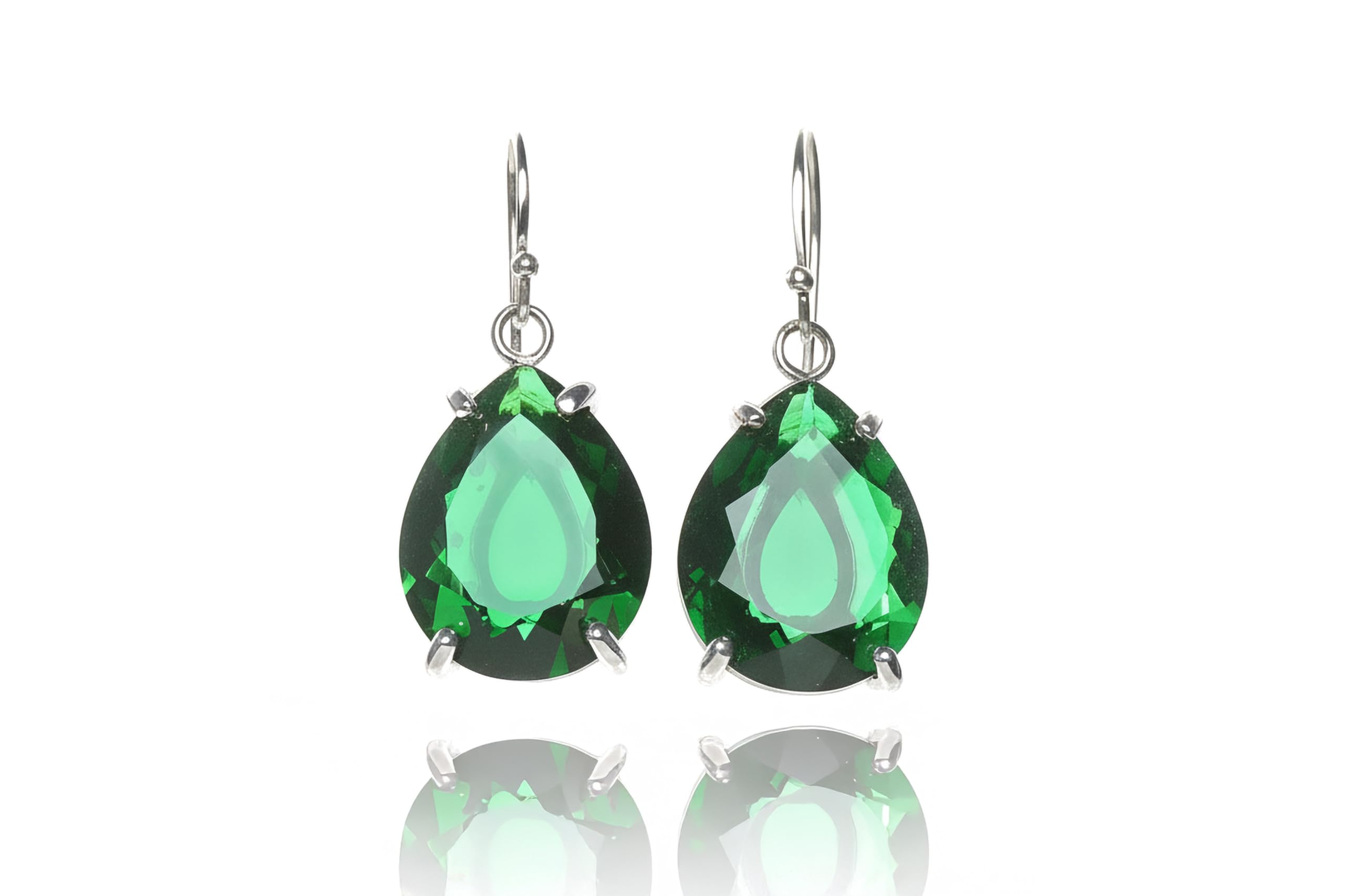Pendientes Esmeralda Femeninos - Joyas Artesanales con Piedra Preciosa de Mayo en Forma de Pera - Pendientes de Moda Personalizados para Mujer - con Caja de Lujo