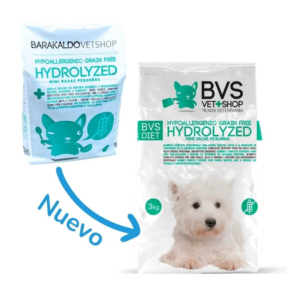 BVS Vet Shop | Diet Mini Razas Pequeñas Hydrolyzed Hypoallergenic Grain Free para Perros | para síntomas de intolerancias y alergias asociadas a Alimentos | Razas Pequeñas | 9 kg