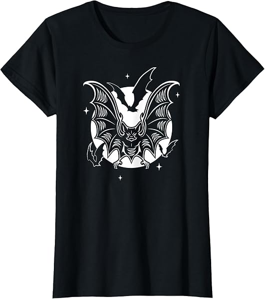 Vampire Bats and Moon with Stars at Night Halloween Goth T-Shirt