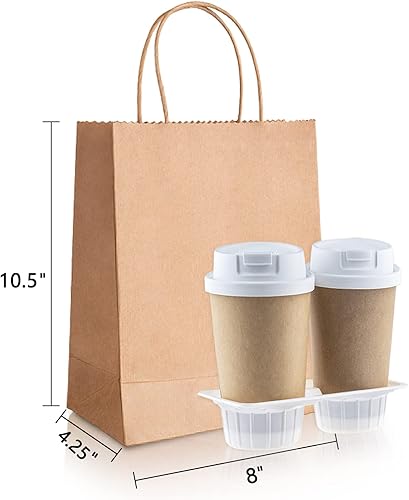 Miniatura 2 de TOWRAP Bolsas de regalo blancas, 50 bolsas de papel de 8 x 4.25 x 10.5 pulgadas con asas a granel, bolsas de fiesta, bolsas de compras, bolsas de