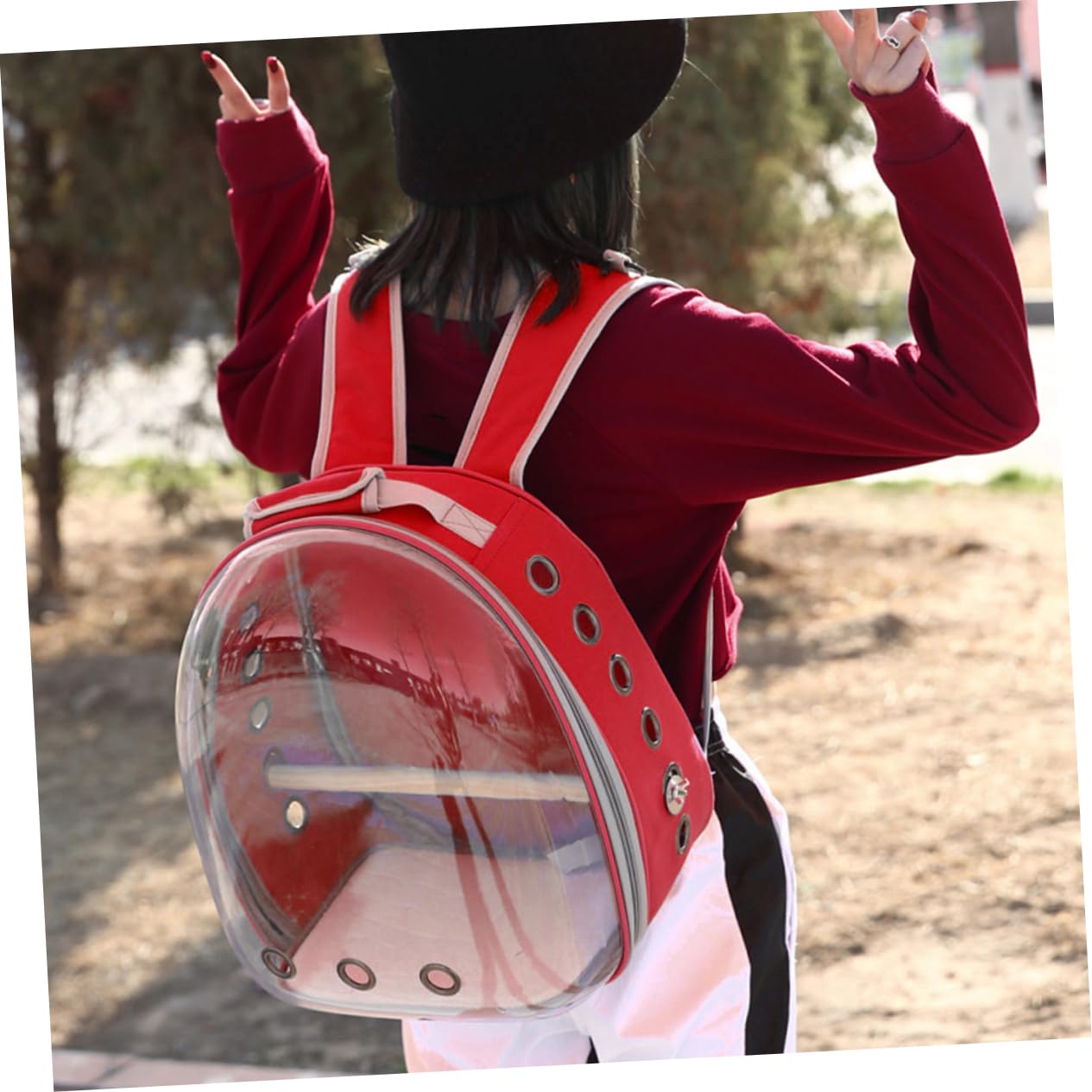 Supvox Papagei Tasche Tragbare Outdoor-Tasche Für Vögel Mit Belüftungsöffnung Atmungsaktivem Fensterdesign Holzstab Innen Für Stehen Rucksack Für Haustiere Rot
