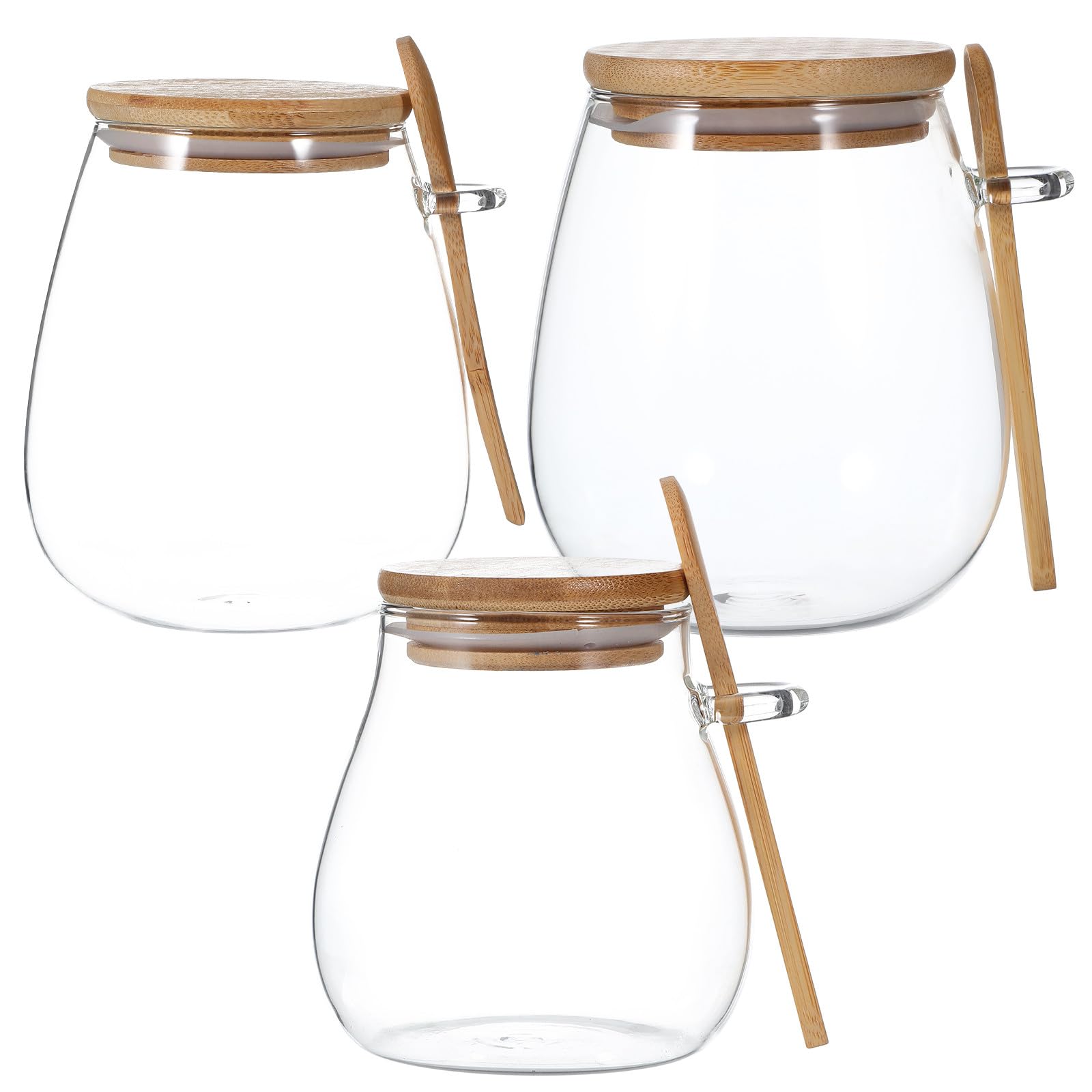 3 Stück Vorratsglas aus Glas mit Holzdeckel und Löffel Luftdichte Aufbewahrung für Tee und Overnight Oats Elegante Sichtbarkeit und Praktische Dosierung