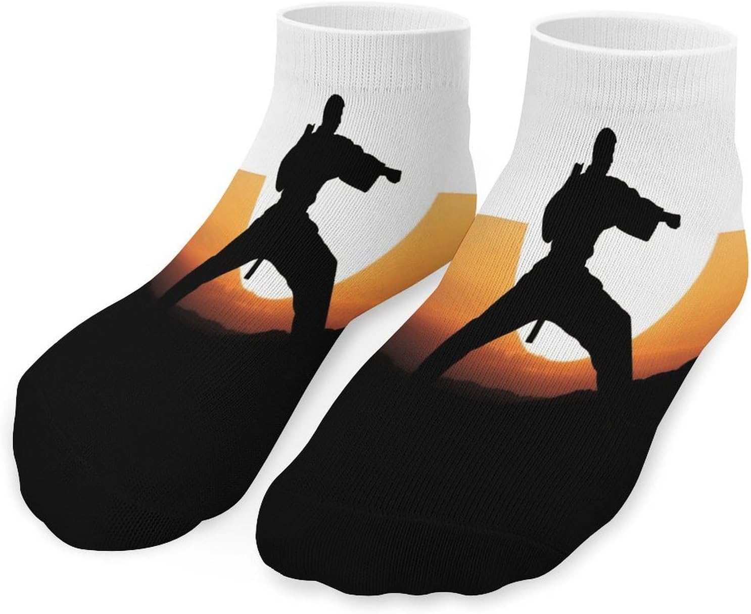 Socks for Men Women 5 Pairs Short Ankle Socks | Karate Silhouette Low Cut Casual Crew Sock Cute Breathable Athletic Socks Non Slip No Show Sock
