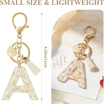 Fmeida Initial Keychains for Women, White Personalized Cute Heart Keyring