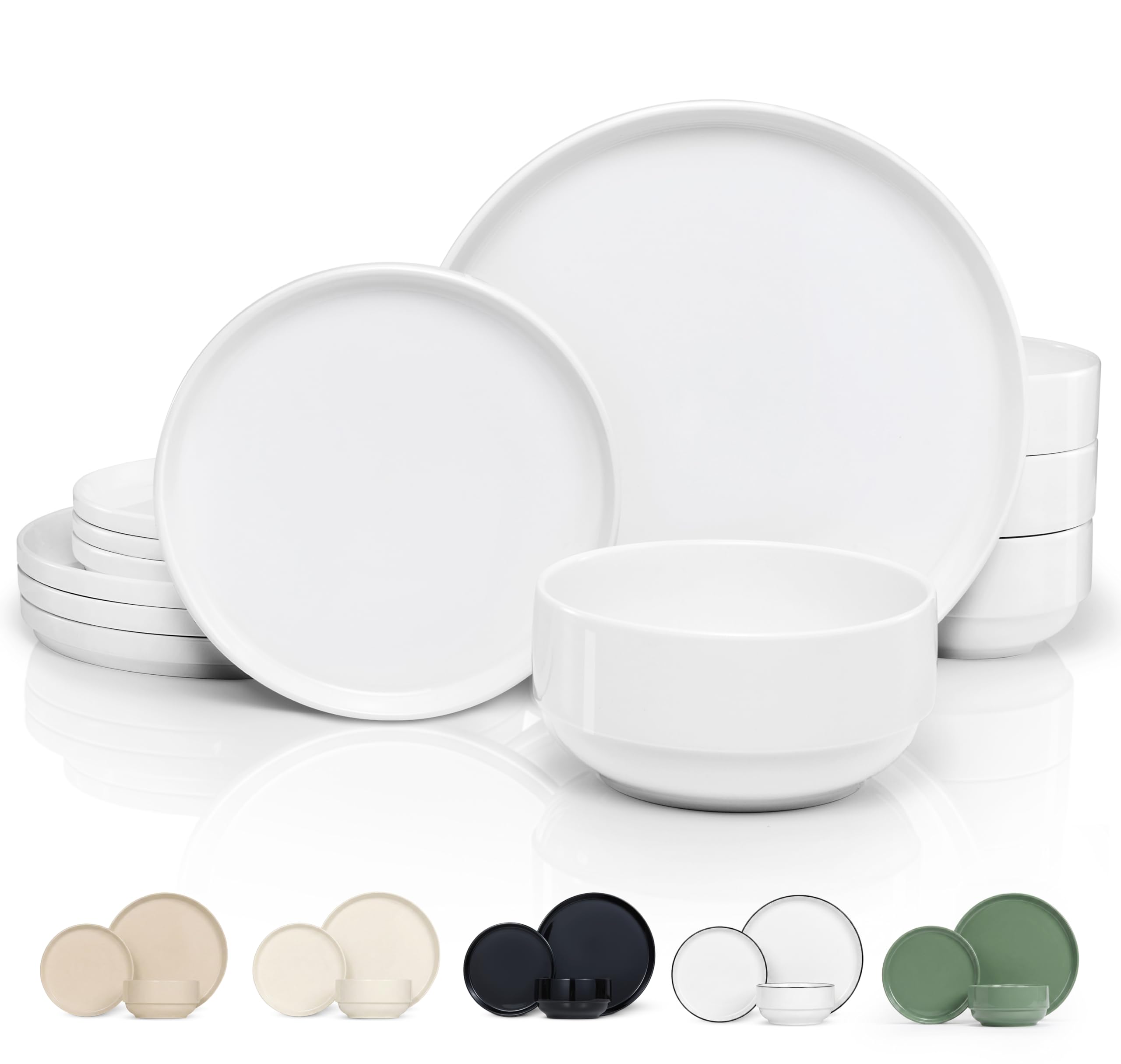 Cambridge Classics Service de table en céramique 12 pièces pour 4 personnes, bols à soupe (900 g), assiettes à salade (19,1 cm), assiettes plates (26,7 cm), passe au micro-ondes et au lave-vaisselle