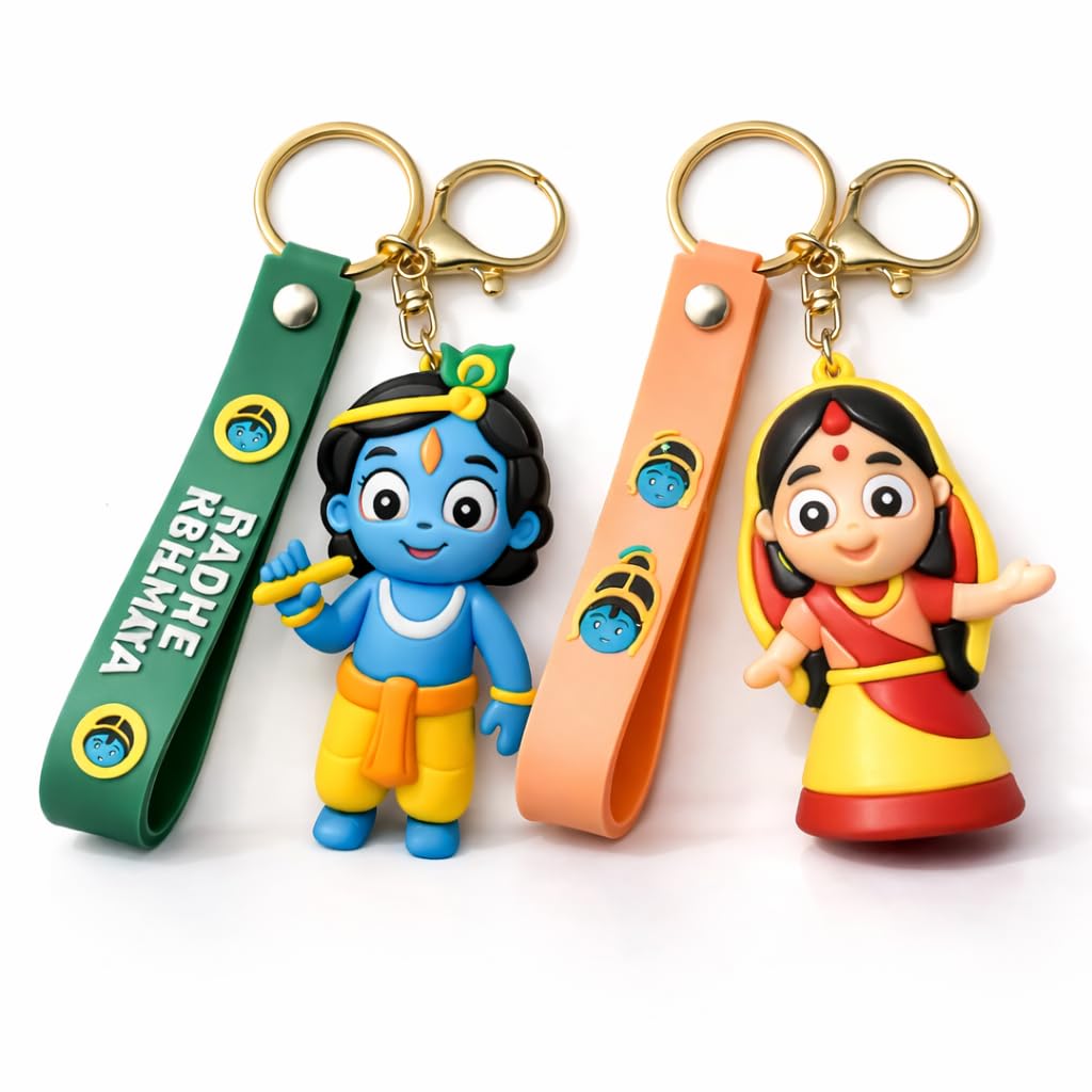 Cute Krishna Keychain for Kids & Adults | Radhe Krishna Silicone Strap Key Ring | Lord Krishna PVC Cartoon Keychain with Metal Hook | Gift for Boys Girls Return Gift (Pack of 1)-image-33