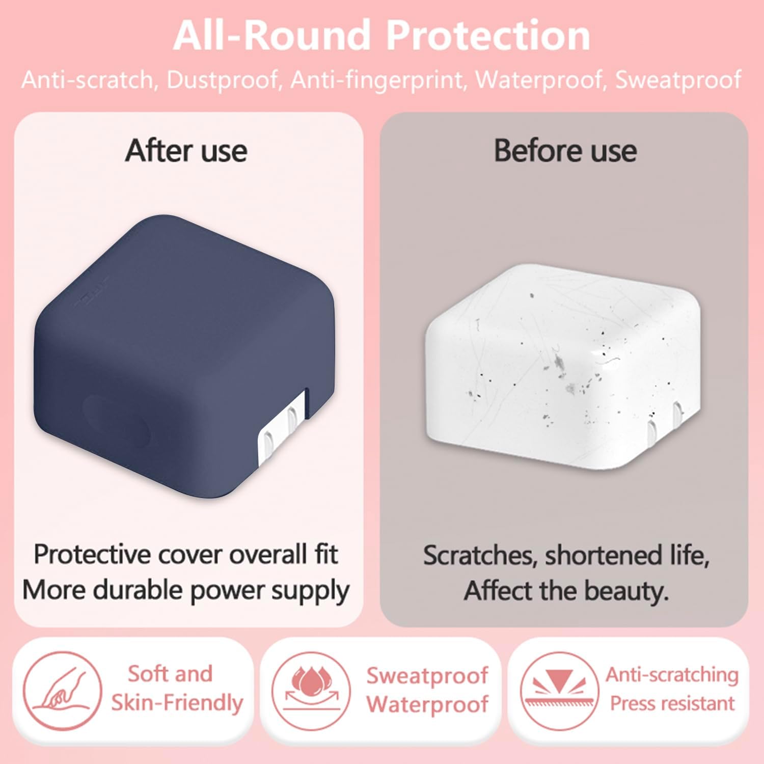 40W Dynamic (up to 60W) Soft Silicone Charger Protector Case for iPhone 17/16 Pro/Max, 40W Dynamic Power Adapter Sleeve Cover for MacBook Air 13 13.6 15 inch M4 M3 M2 M1 2025-2018 Release, Navy Blue